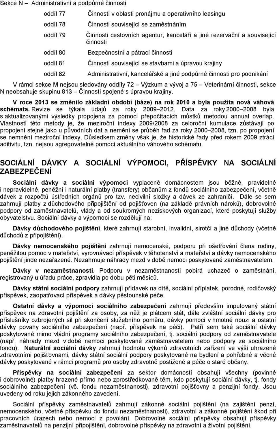 činnosti pro podnikání V rámci sekce M nejsou sledovány oddíly 72 Výzkum a vývoj a 75 Veterinární činnosti, sekce N neobsahuje skupinu 813 Činnosti spojené s úpravou krajiny.