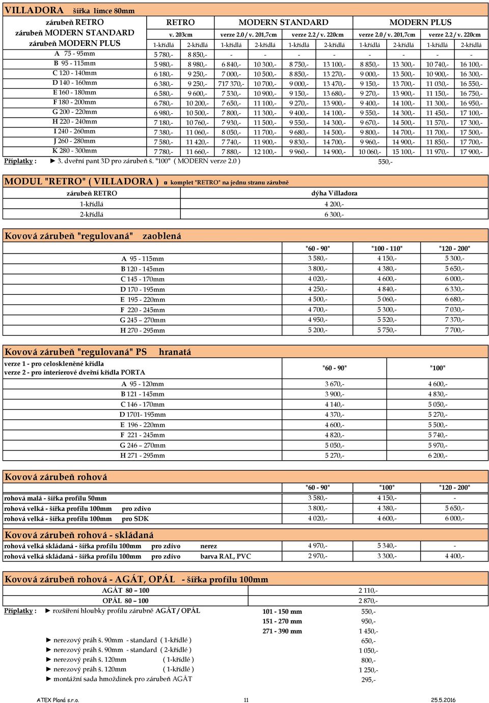 220cm zárubeň MODERN PLUS 1křídlá 2křídlá 1křídlá 2křídlá 1křídlá 2křídlá 1křídlá 2křídlá 1křídlá 2křídlá A 75 95mm 5 780, 8 850, B 95 115mm 5 980, 8 980, 6 840, 10 300, 8 750, 13 100, 8 850, 13 300,