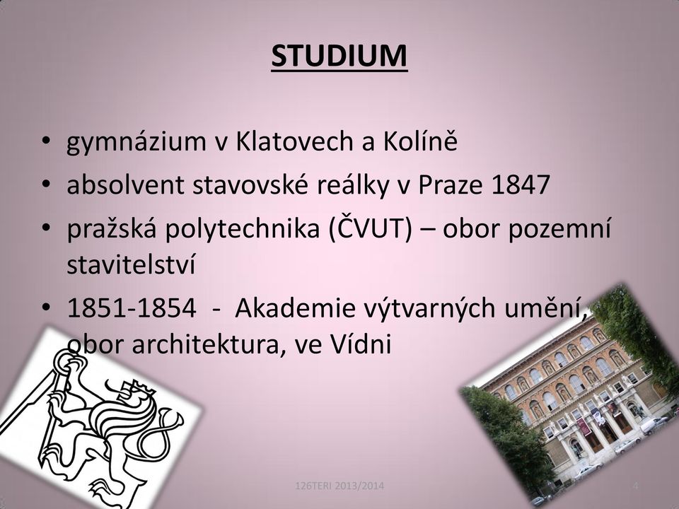 (ČVUT) obor pozemní stavitelství 1851-1854 - Akademie