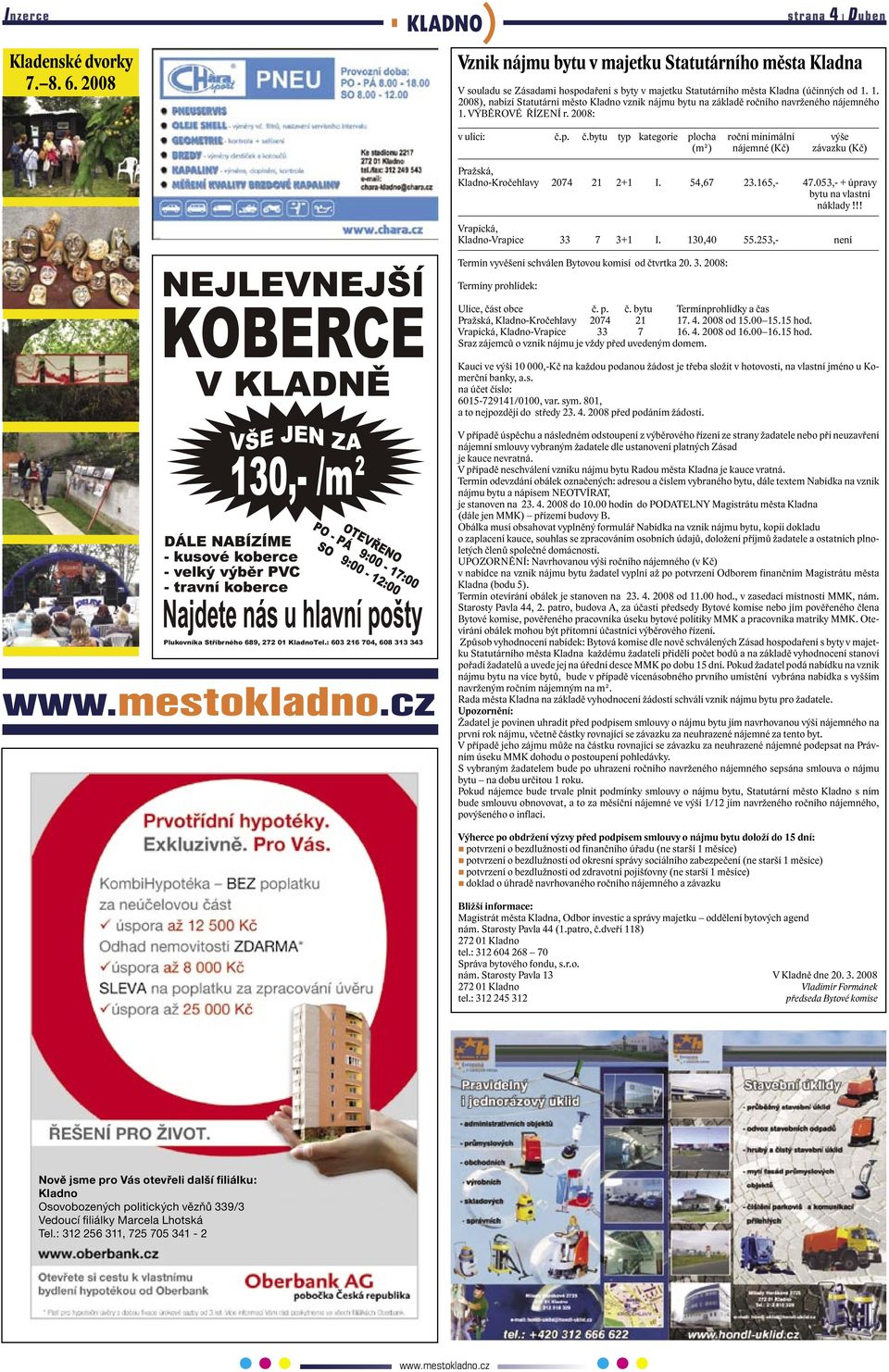 p. č.bytu typ kategorie plocha roční minimální výše (m²) nájemné (Kč) závazku (Kč) Pražská, Kladno-Kročehlavy 2074 21 2+1 I. 54,67 23.165,- 47.053,- + úpravy bytu na vlastní náklady!