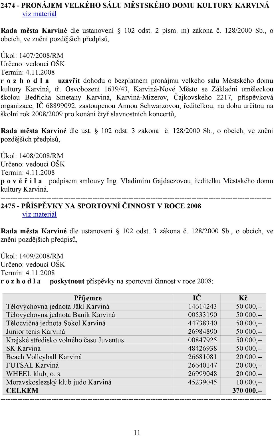Osvobození 1639/43, Karviná-Nové Město se Základní uměleckou školou Bedřicha Smetany Karviná, Karviná-Mizerov, Čajkovského 2217, příspěvková organizace, IČ 68899092, zastoupenou Annou Schwarzovou,