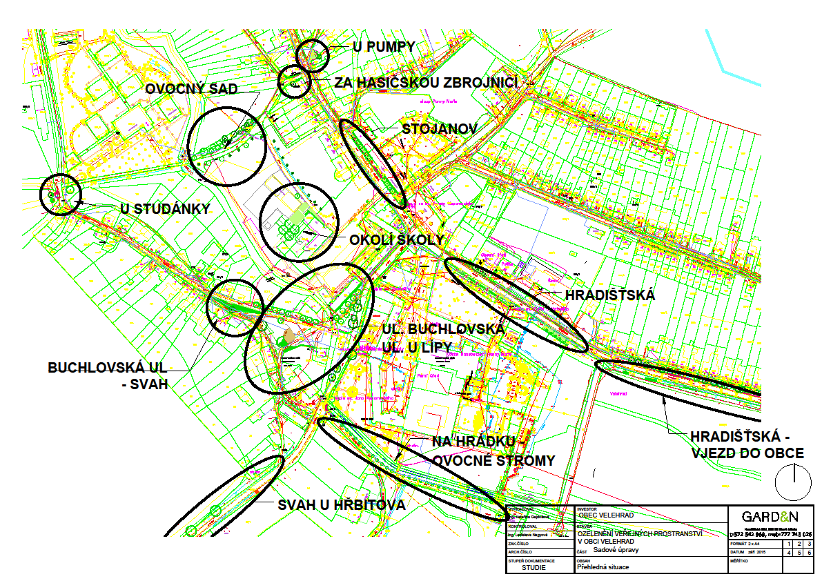 OZELENĚNÍ VEŘEJNÝCH PROSTRANSTVÍ V OBCI VELEHRAD Tento projekt řeší komplexní návrh ozelenění a pěstebních opatření na všech vhodných lokalitách v obci Velehrad.