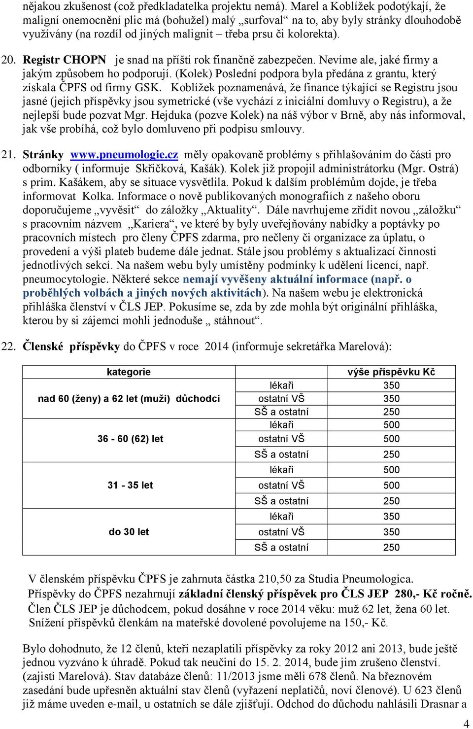 Registr CHOPN je snad na příští rok finančně zabezpečen. Nevíme ale, jaké firmy a jakým způsobem ho podporují. (Kolek) Poslední podpora byla předána z grantu, který získala ČPFS od firmy GSK.