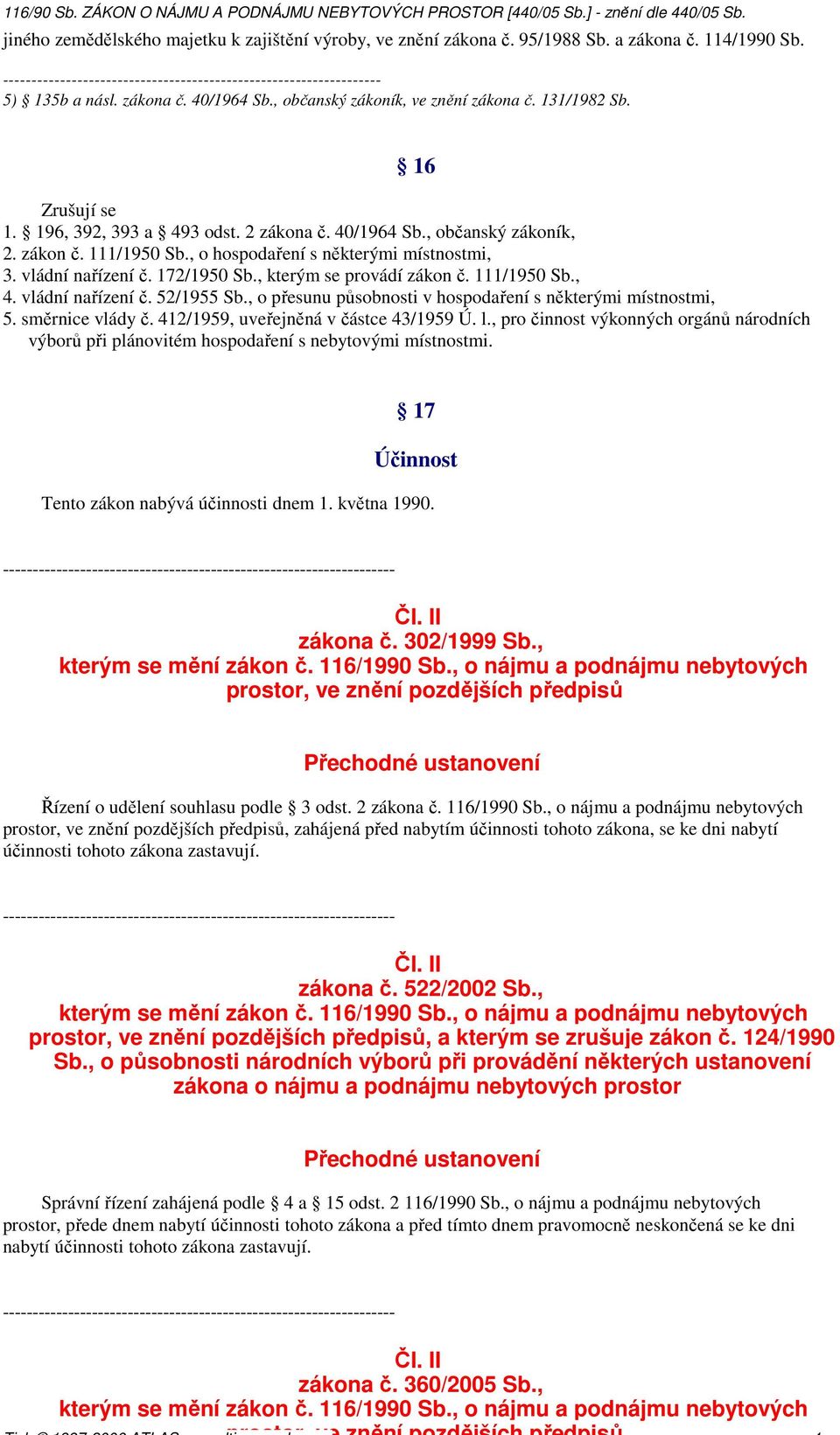 , kterým se provádí zákon č. 111/1950 Sb., 4. vládní nařízení č. 52/1955 Sb., o přesunu působnosti v hospodaření s některými místnostmi, 5. směrnice vlády č. 412/1959, uveřejněná v částce 43/1959 Ú.