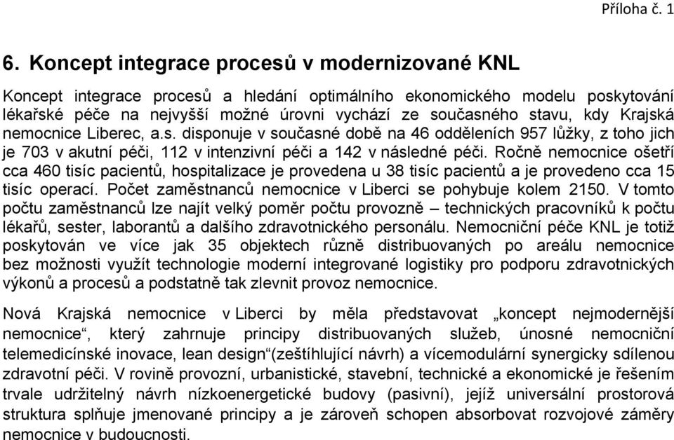Krajská nemocnice Liberec, a.s. disponuje v současné době na 46 odděleních 957 lůžky, z toho jich je 703 v akutní péči, 112 v intenzivní péči a 142 v následné péči.