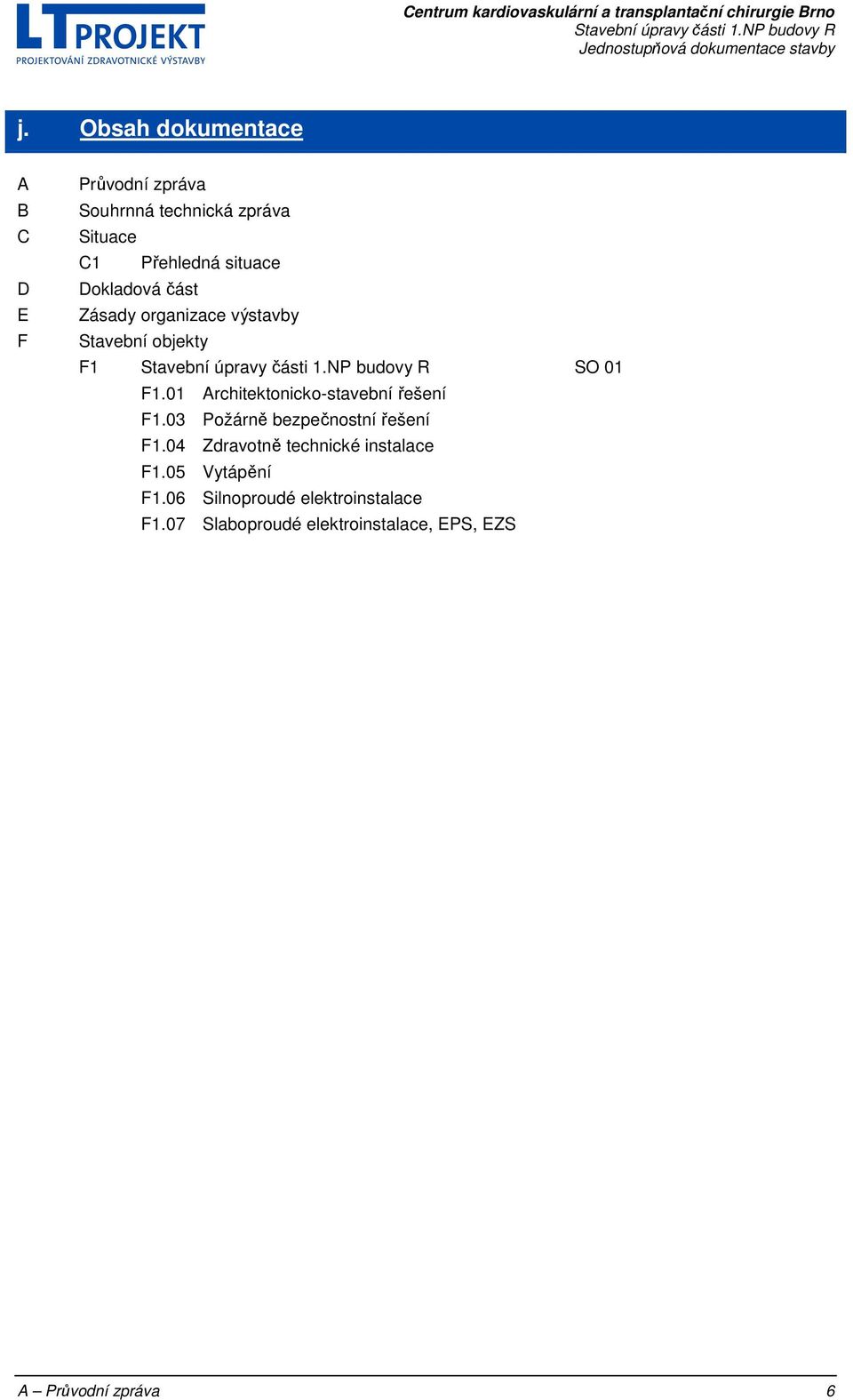 01 Architektonicko-stavební řešení F1.03 Požárně bezpečnostní řešení F1.