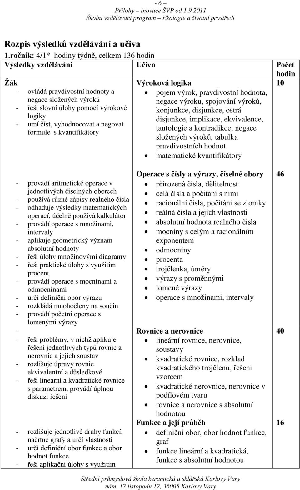 vyhodnocovat a negovat formule s kvantifikátory - provádí aritmetické operace v jednotlivých číselných oborech - používá různé zápisy reálného čísla - odhaduje výsledky matematických operací, účelně