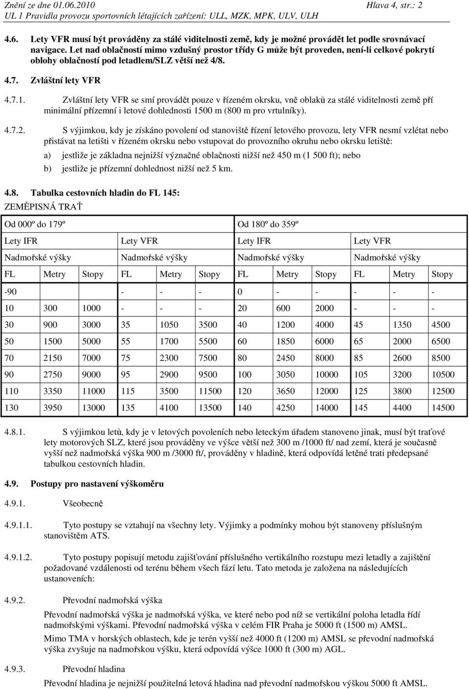 Zvláštní lety VFR se smí provádět pouze v řízeném okrsku, vně oblaků za stálé viditelnosti země pří minimální přízemní i letové dohlednosti 1500 m (800 m pro vrtulníky). 4.7.2.