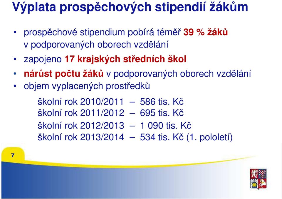 podporovaných oborech vzdělání objem vyplacených prostředků školní rok 2010/2011 586 tis.