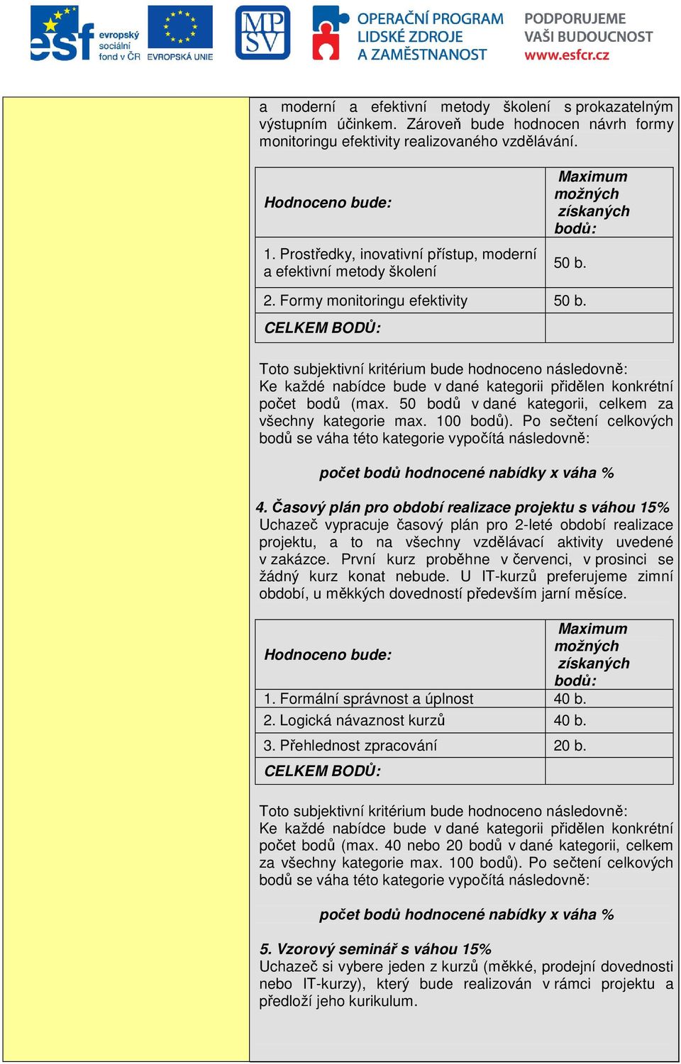 Časový plán pro období realizace projektu s váhou 15% Uchazeč vypracuje časový plán pro 2-leté období realizace projektu, a to na všechny vzdělávací aktivity uvedené v zakázce.