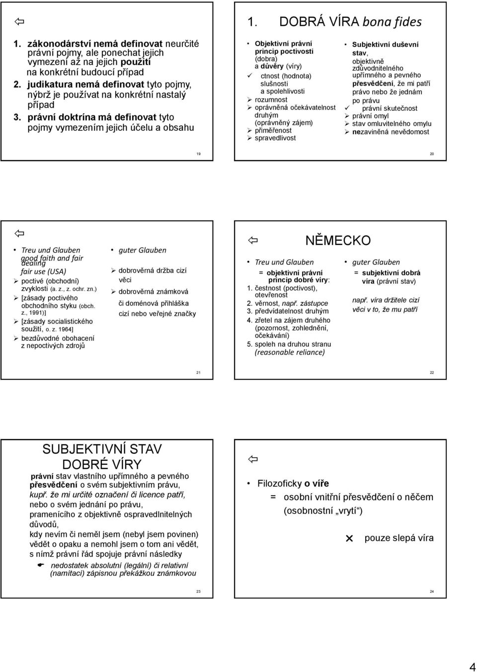 právní doktrína má definovat tyto pojmy vymezením jejich účelu a obsahu Objektivní právní princip poctivosti (dobra) a důvěry (víry) ctnost (hodnota) slušnosti a spolehlivosti rozumnost oprávněná