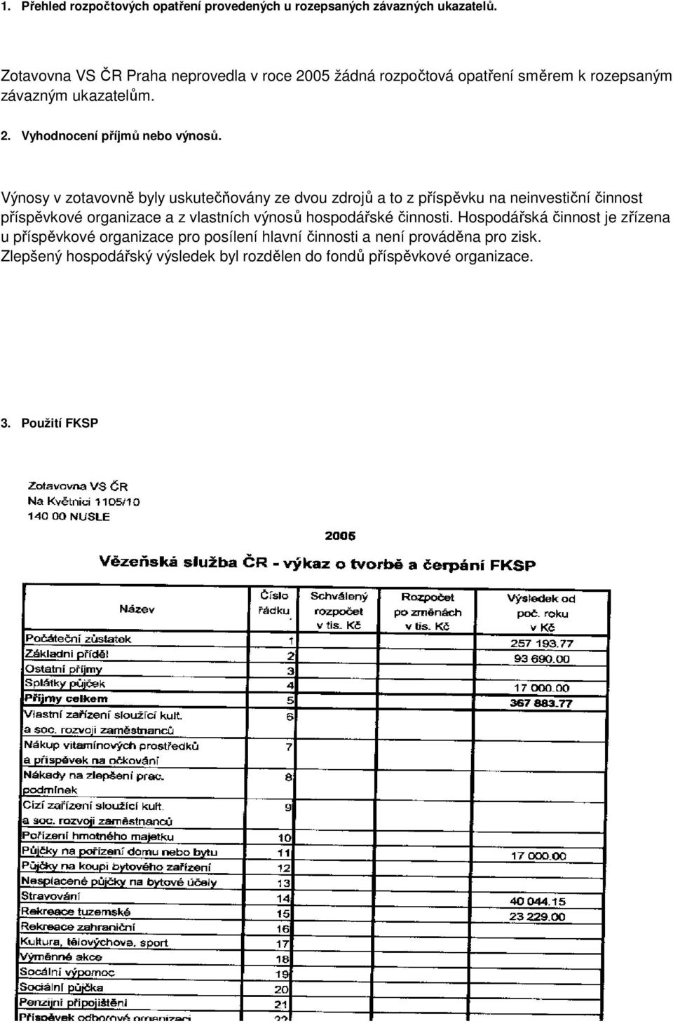 Výnosy v zotavovně byly uskutečňovány ze dvou zdrojů a to z příspěvku na neinvestiční činnost příspěvkové organizace a z vlastních výnosů