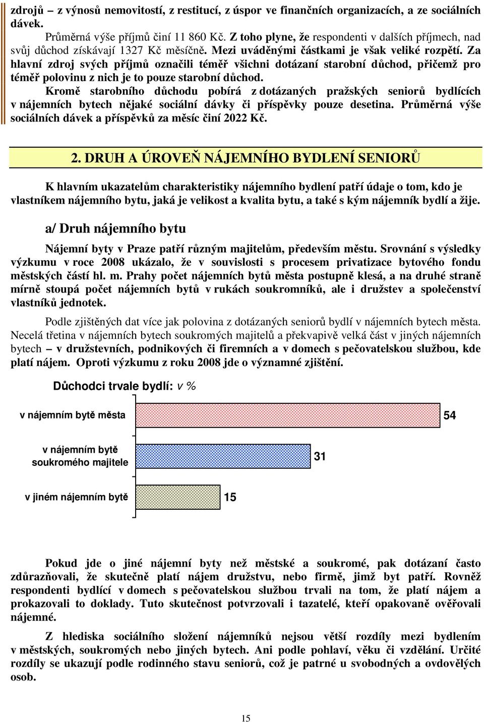 Za hlavní zdroj svých příjmů označili téměř všichni dotázaní starobní důchod, přičemž pro téměř polovinu z nich je to pouze starobní důchod.