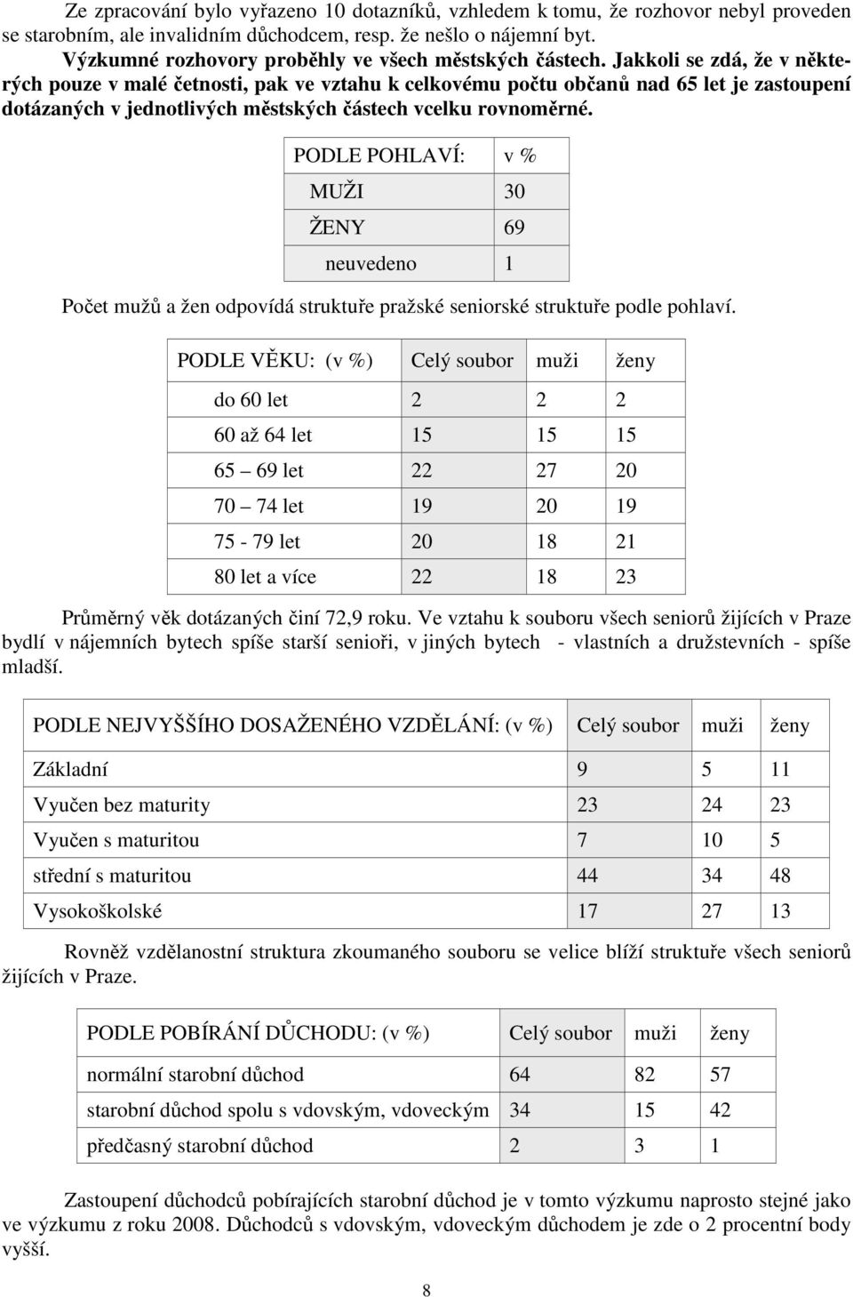 Jakkoli se zdá, že v některých pouze v malé četnosti, pak ve vztahu k celkovému počtu občanů nad 65 let je zastoupení dotázaných v jednotlivých městských částech vcelku rovnoměrné.