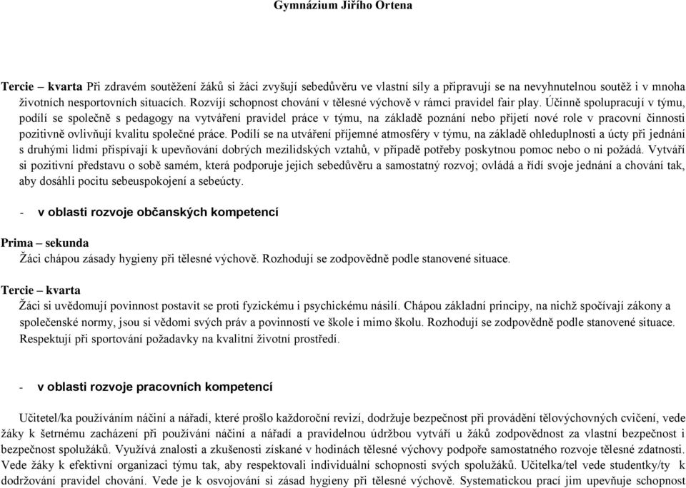 Účinně spolupracují v týmu, podílí se společně s pedagogy na vytváření pravidel práce v týmu, na základě poznání nebo přijetí nové role v pracovní činnosti pozitivně ovlivňují kvalitu společné práce.