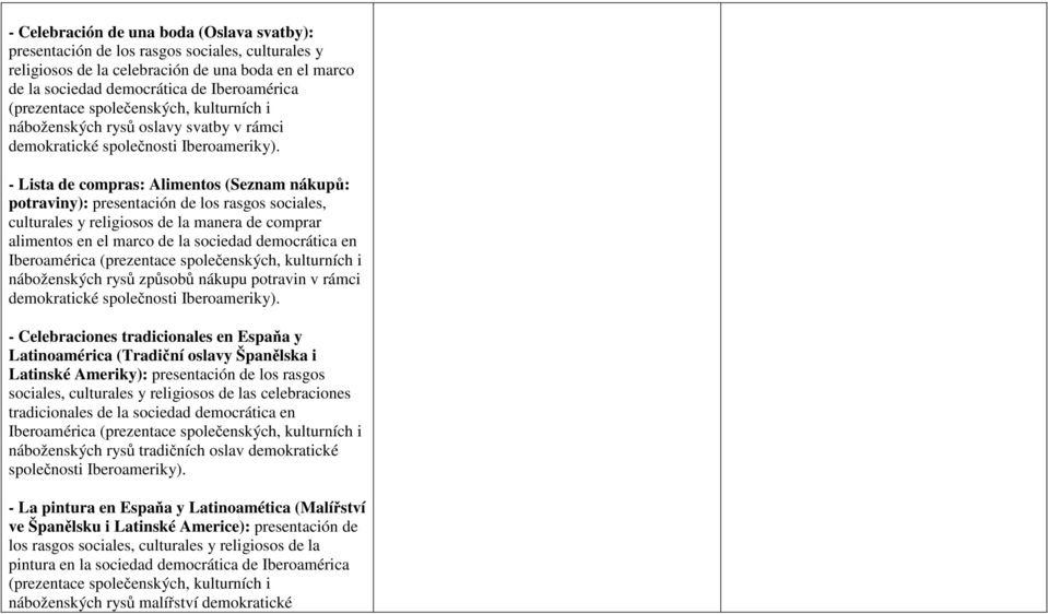 - Lista de compras: Alimentos (Seznam nákupů: potraviny): presentación de los rasgos sociales, culturales y religiosos de la manera de comprar alimentos en el marco de la sociedad democrática en