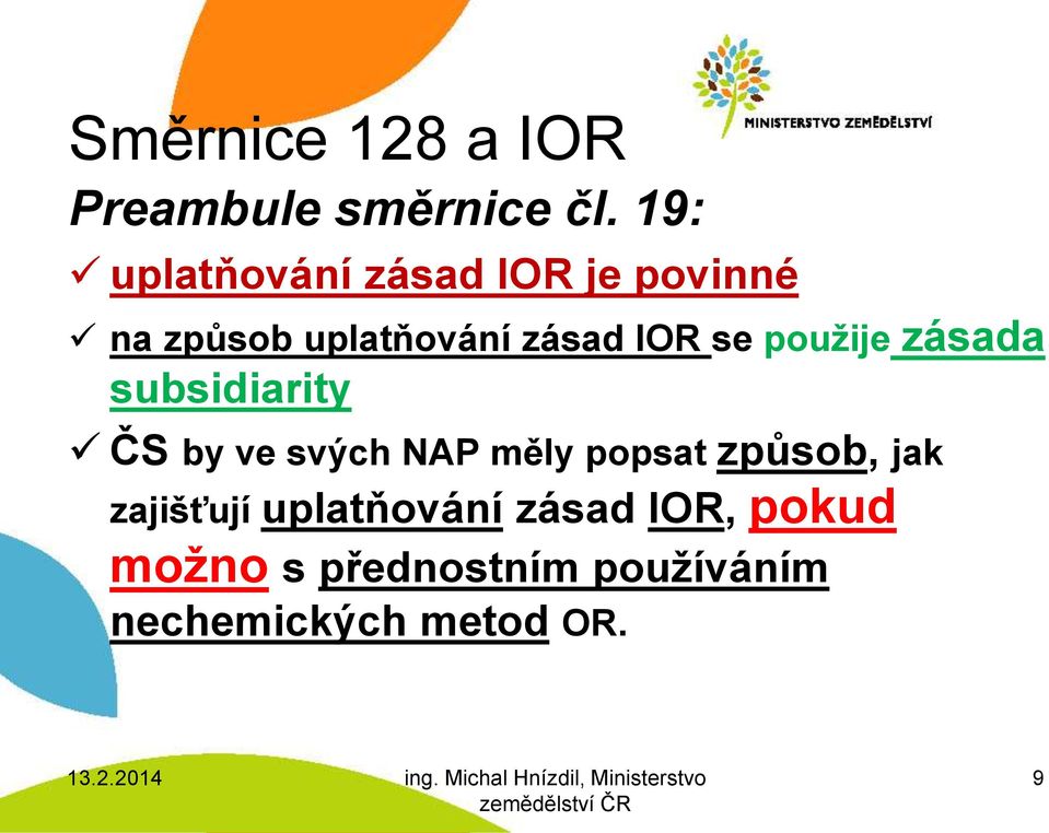 se použije zásada subsidiarity ČS by ve svých NAP měly popsat způsob,