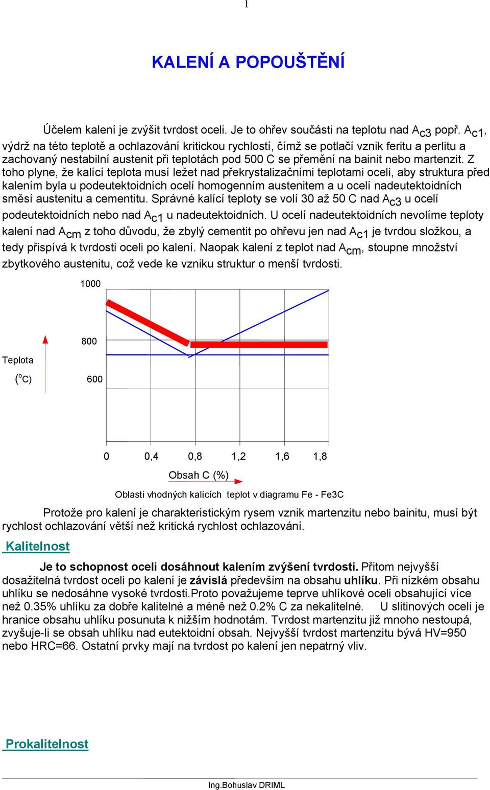 KALENÍ A POPOUŠTĚNÍ. 0 0,4 0,8 1,2 1,6 1,8 Obsah C (%) Oblasti vhodných  kalících teplot v diagramu Fe - Fe3C - PDF Free Download