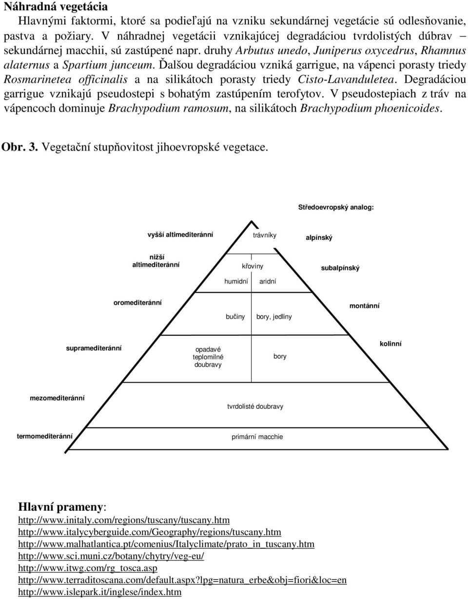 Ďalšou degradáciou vzniká garrigue, na vápenci porasty triedy Rosmarinetea officinalis a na silikátoch porasty triedy Cisto-Lavanduletea.
