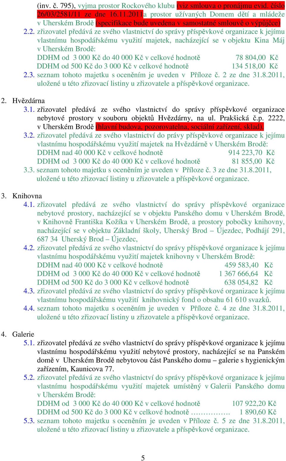 11a prostor užívaných Domem dětí a mládeže v Uherském Brodě (specifikace bude uvedena v samostatné smlouvě o výpůjčce) 2.