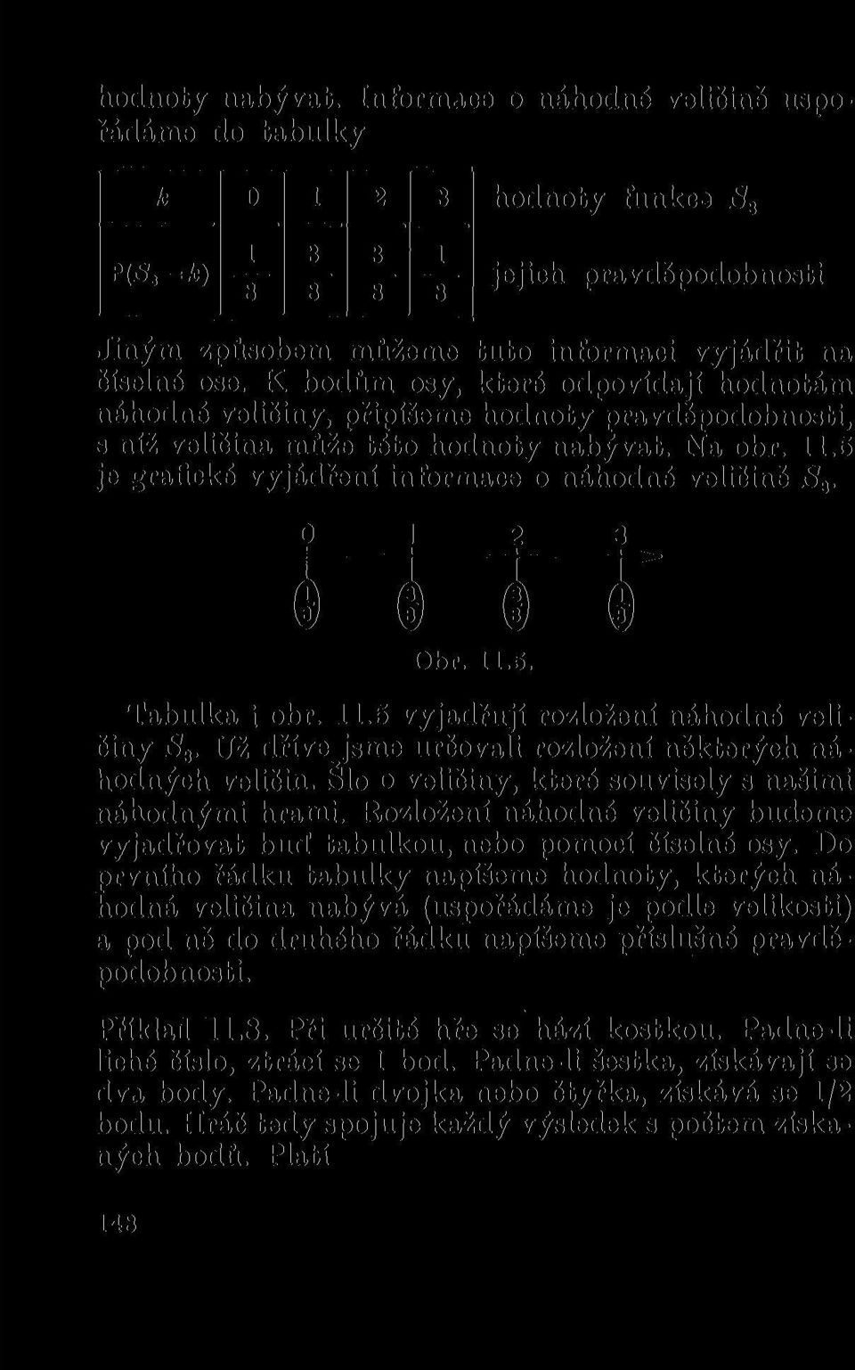 K bodům osy, které odpovídají hodnotám náhodné veličiny, připíšeme hodnoty pravděpodobnosti, s níž veličina může této  Na obr. 11.5 je grafické vyjádření informace o náhodné veličině S3. Obr. 11.5. Tabulka i obr.