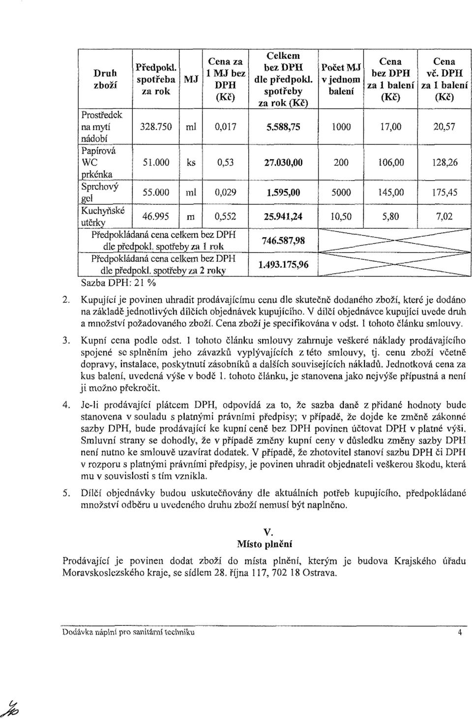 spotřeby za 2 roky Sazba DPH: 21 % Celkem bez DPH dle předpokl. spotřeby za rok 5.588,75 27.030,00 1.595,00 25.941,24 746.587,98 1.493.