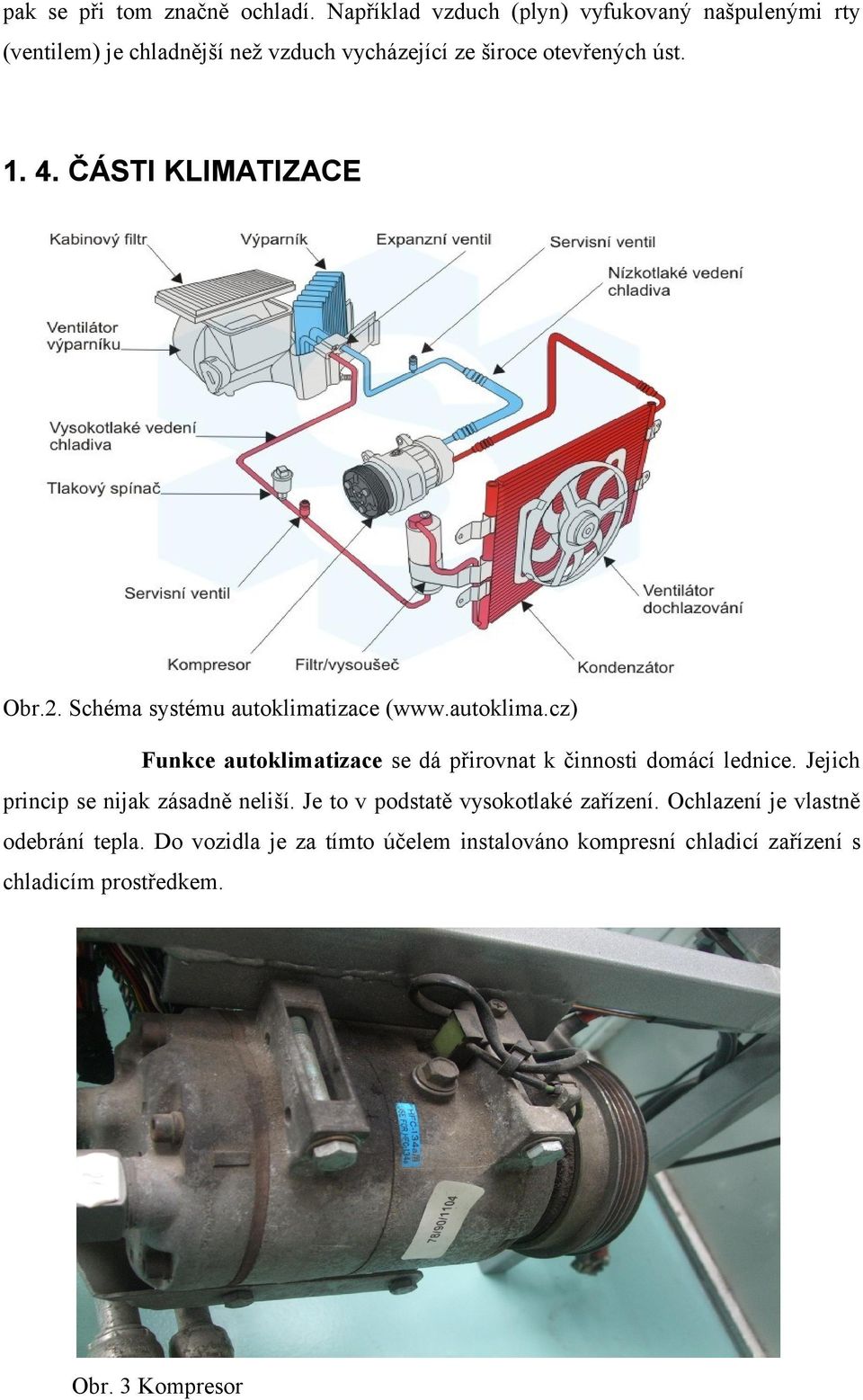 ČÁSTI KLIMATIZACE Obr.2. Schéma systému autoklimatizace (www.autoklima.cz) Funkce autoklimatizace se dá přirovnat k činnosti domácí lednice.