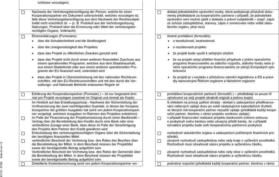 Protokoll aus der Vertretungssitzung, Satzungen, Protokoll über die Ernennung oder Wahl der vertretungsberechtigten Organe, Vollmacht) Ehrenerklärungen (Formulare): über die Schuldenfreiheit und die