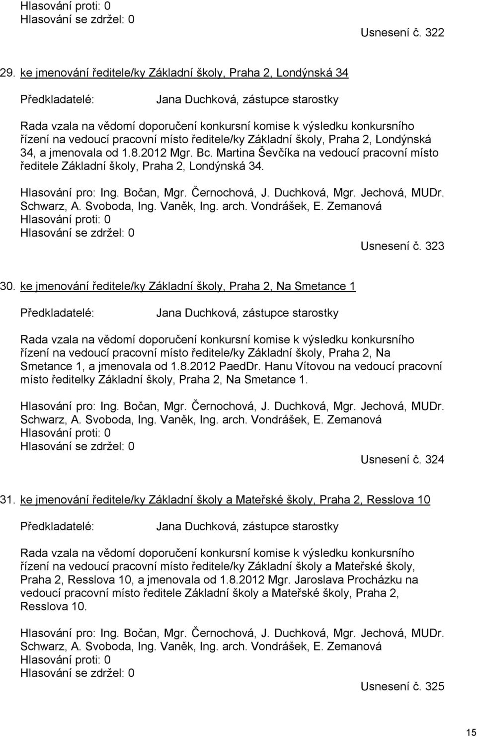 vedoucí pracovní místo ředitele/ky Základní školy, Praha 2, Londýnská 34, a jmenovala od.8.202 Mgr. Bc. Martina Ševčíka na vedoucí pracovní místo ředitele Základní školy, Praha 2, Londýnská 34.