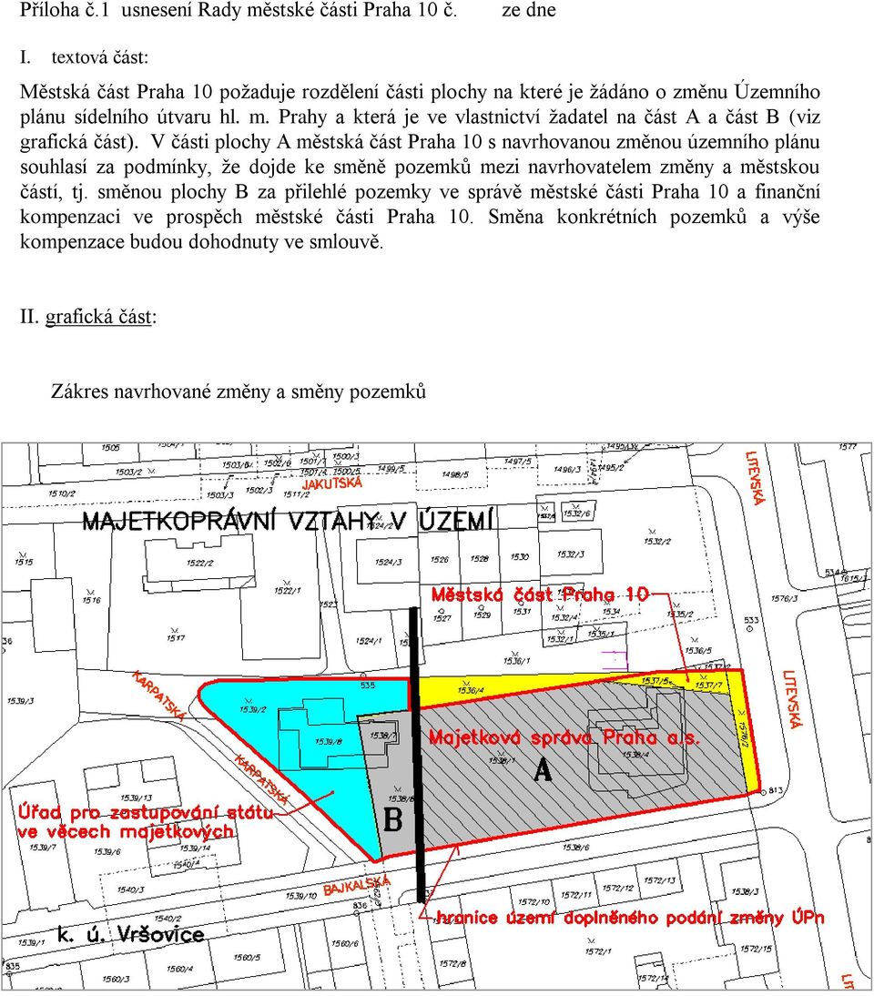 Prahy a která je ve vlastnictví žadatel na část A a část B (viz grafická část).