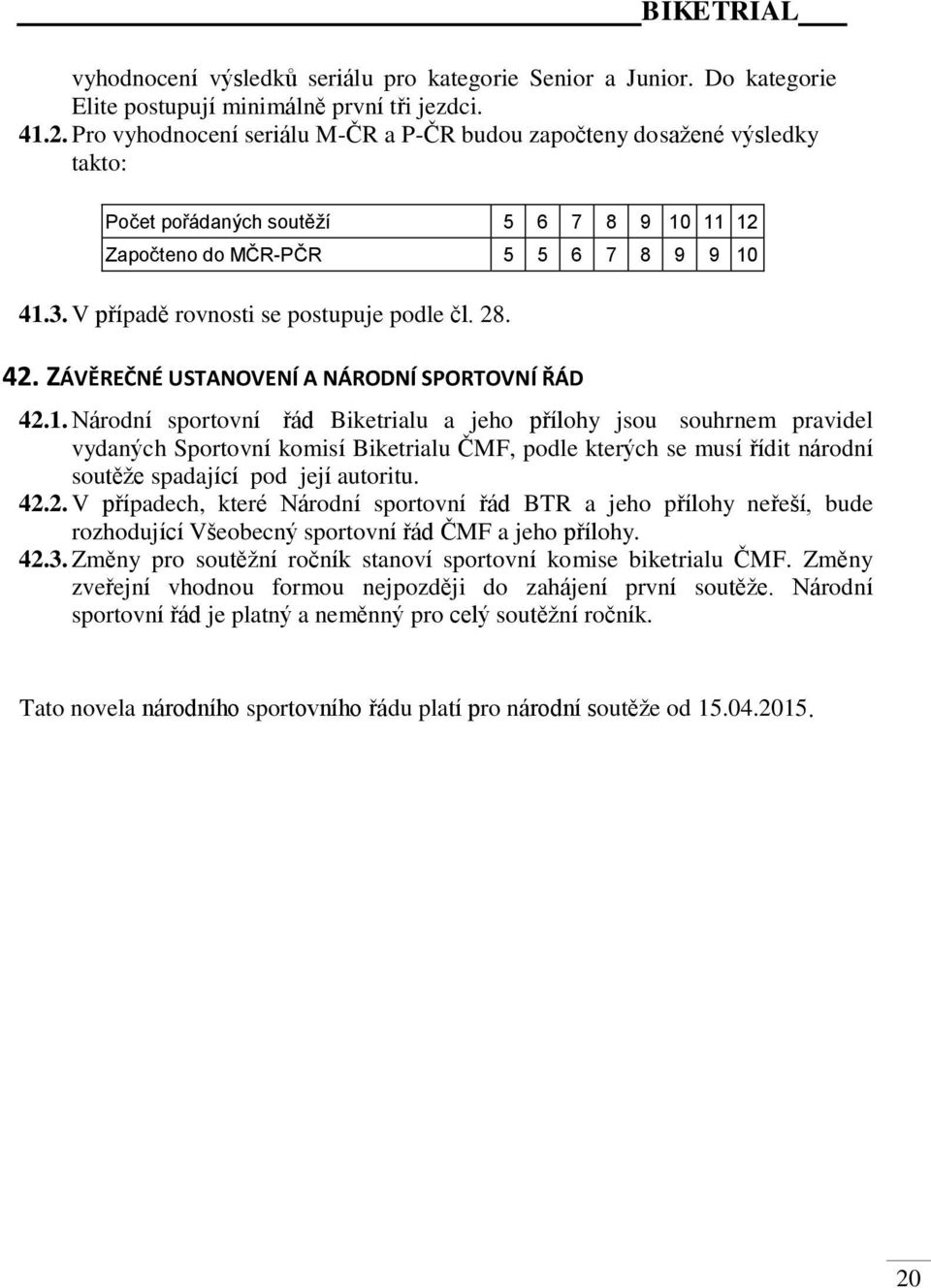 V případě rovnosti se postupuje podle čl. 28. 42. ZÁVĚREČNÉ USTANOVENÍ A NÁRODNÍ SPORTOVNÍ ŘÁD 42.1.