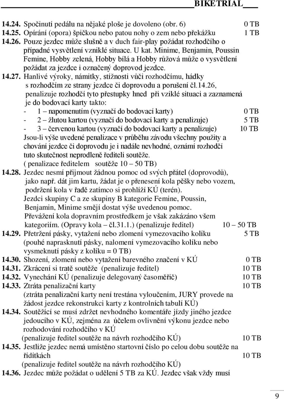 Minime, Benjamin, Poussin Femine, Hobby zelená, Hobby bílá a Hobby růžová může o vysvětlení požádat za jezdce i označený doprovod jezdce. 14.27.