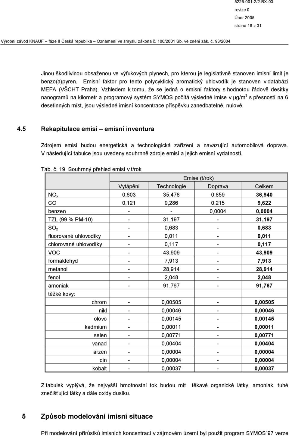 Vzhledem k tomu, že se jedná o emisní faktory s hodnotou řádově desítky nanogramů na kilometr a programový systém SYMOS počítá výsledné imise v µg/m 3 s přesností na 6 desetinných míst, jsou výsledné