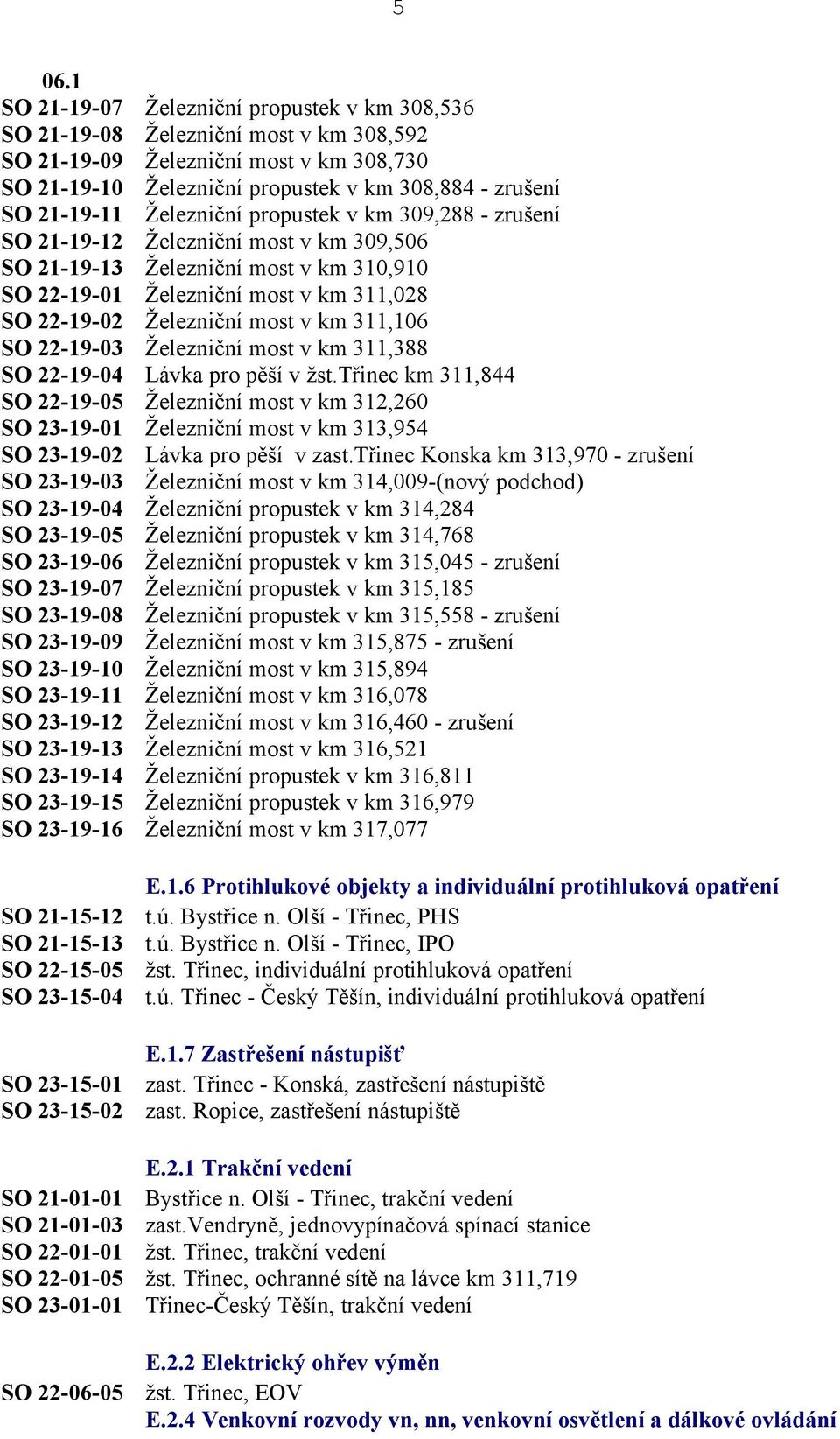 most v km 311,106 SO 22-19-03 Železniční most v km 311,388 SO 22-19-04 Lávka pro pěší v žst.