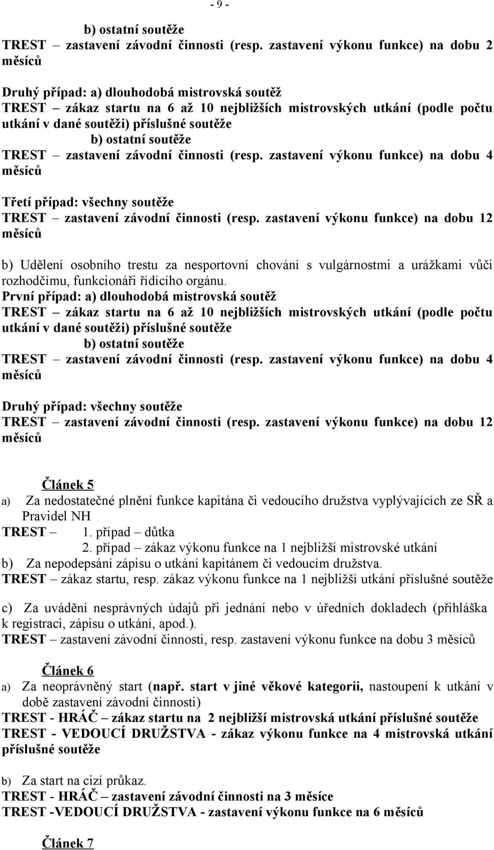 soutěže b) ostatní soutěže TREST zastavení závodní činnosti (resp. zastavení výkonu funkce) na dobu 4 měsíců Třetí případ: všechny soutěže TREST zastavení závodní činnosti (resp.