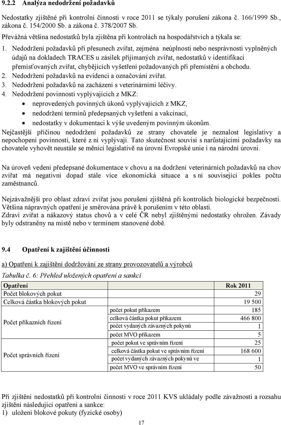 Nedodržení požadavků při přesunech zvířat, zejména neúplnosti nebo nesprávnosti vyplněných údajů na dokladech TRACES u zásilek přijímaných zvířat, nedostatků v identifikaci přemísťovaných zvířat,