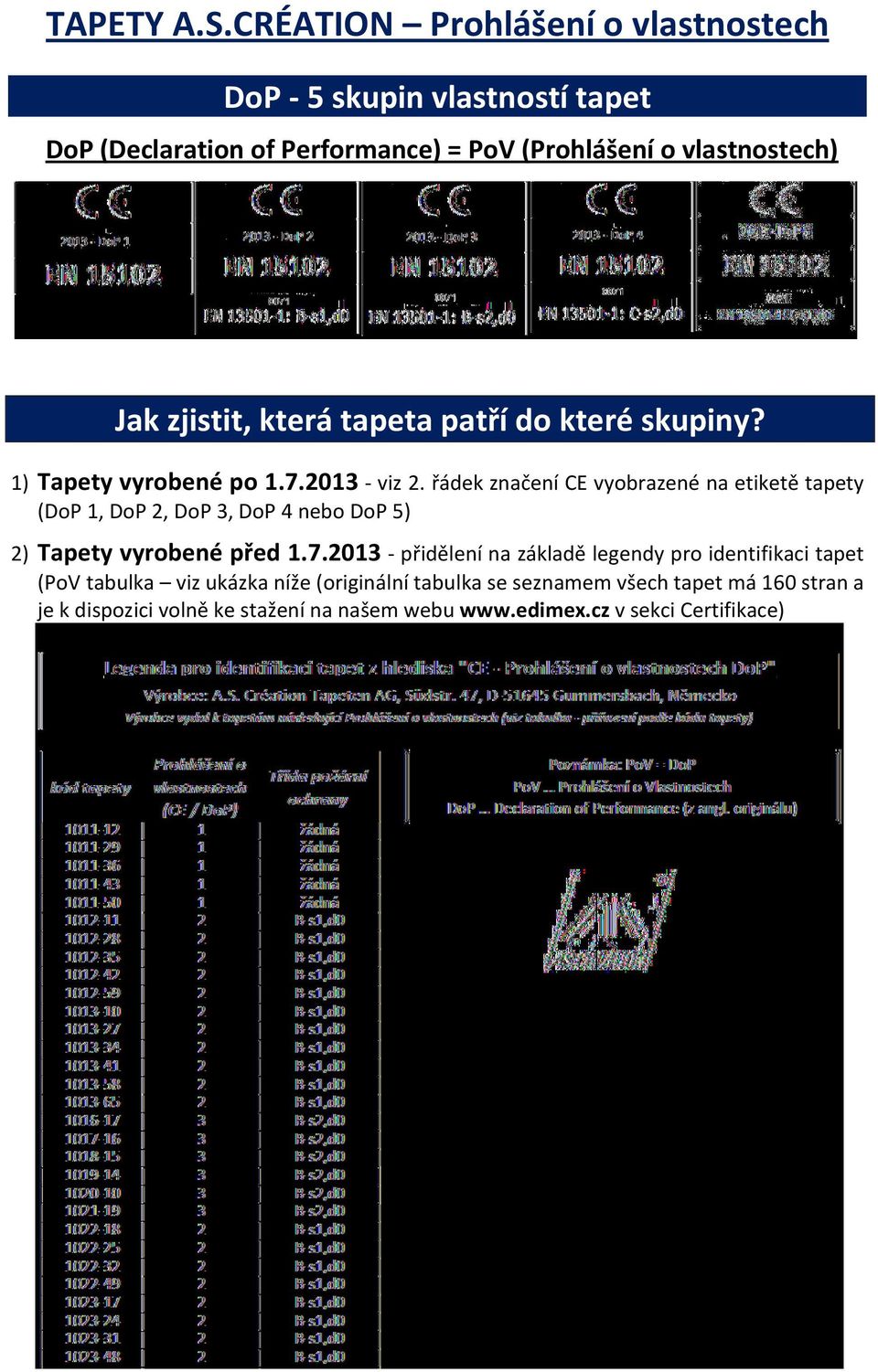 zjistit, která tapeta patří do které skupiny? 1) Tapety vyrobené po 1.7.2013 - viz 2.