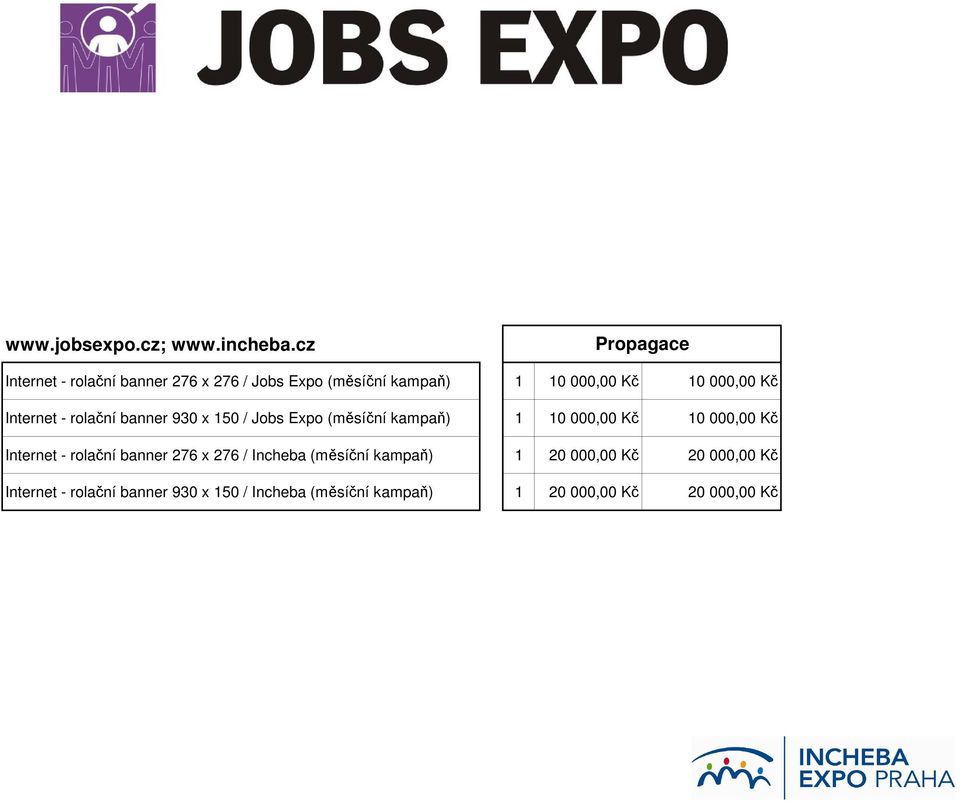 Kč Internet - rolační banner 930 x 150 / Jobs Expo (měsíční kampaň) 1 10 000,00 Kč 10 000,00 Kč