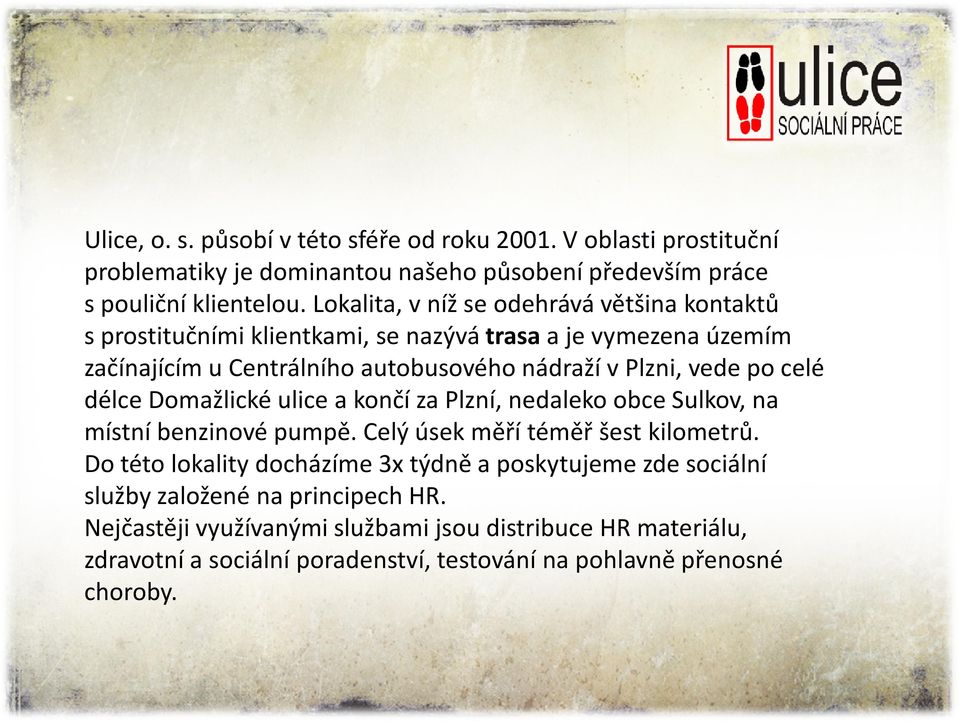 po celé délce Domažlické ulice a končí za Plzní, nedaleko obce Sulkov, na místní benzinové pumpě. Celý úsek měří téměř šest kilometrů.