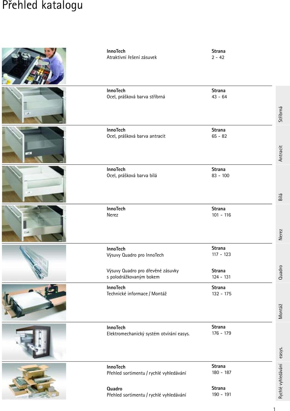 polodrážkovaným bokem InnoTech Technické informace / Montáž Strana 124-131 Strana 132-175 InnoTech Elektromechanický systém otvírání easys. Strana 176-179 easys.