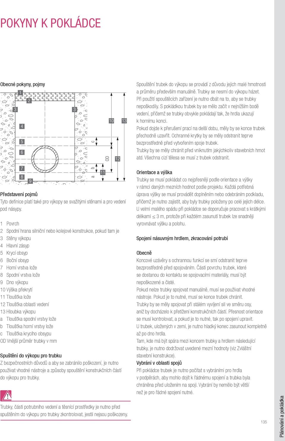 S pokládkou trubek by se mělo začít v nejnižším bodě vedení, přičemž se trubky obvykle pokládají tak, že hrdla ukazují k hornímu konci.
