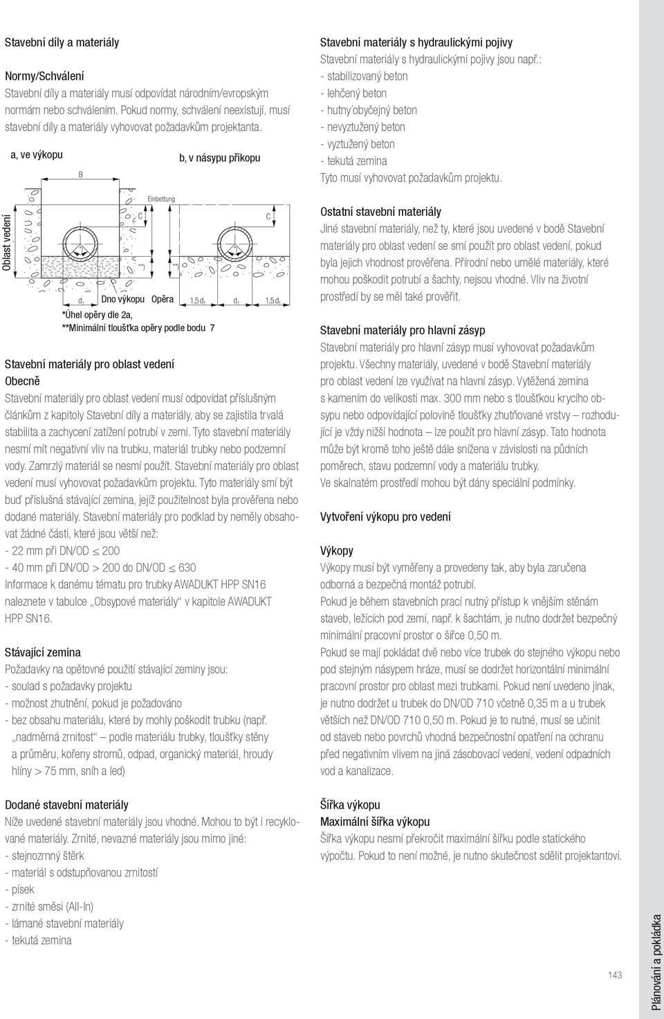 a, ve výkopu b, v násypu příkopu Stavební materiály s hydraulickými pojivy Stavební materiály s hydraulickými pojivy jsou např.