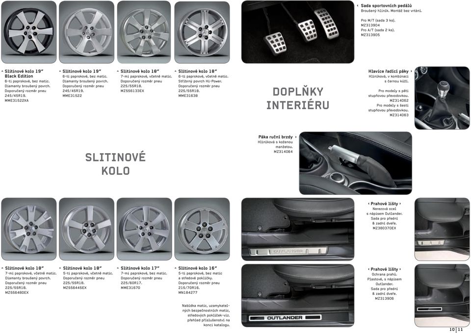 MZ556133EX Slitinové kolo 18 6-ti paprskové, včetně matic. Stříbrný povrch Hi-Power. 225/55R18. MME31638 Doplňky interiéru Hlavice řadící páky Hliníková, v kombinaci s černou kůží.