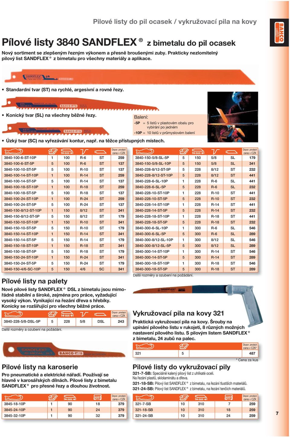 Balení: -5P = 5 listů v plastovém obalu pro vybírání po jedném -10P = 10 listů v průmyslovém balení Úzký tvar (SC) na vyřezávání kontur, např. na těžce přístupných místech.