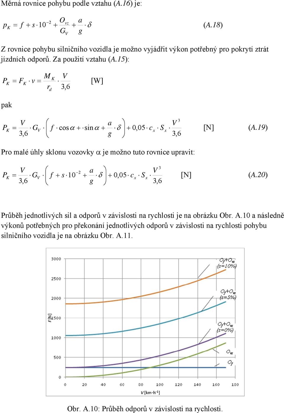 15): P = F v = [W] 3,6 pak P 3 a = G cosα + sinα + δ + 0,05 cx S x [N] (A.