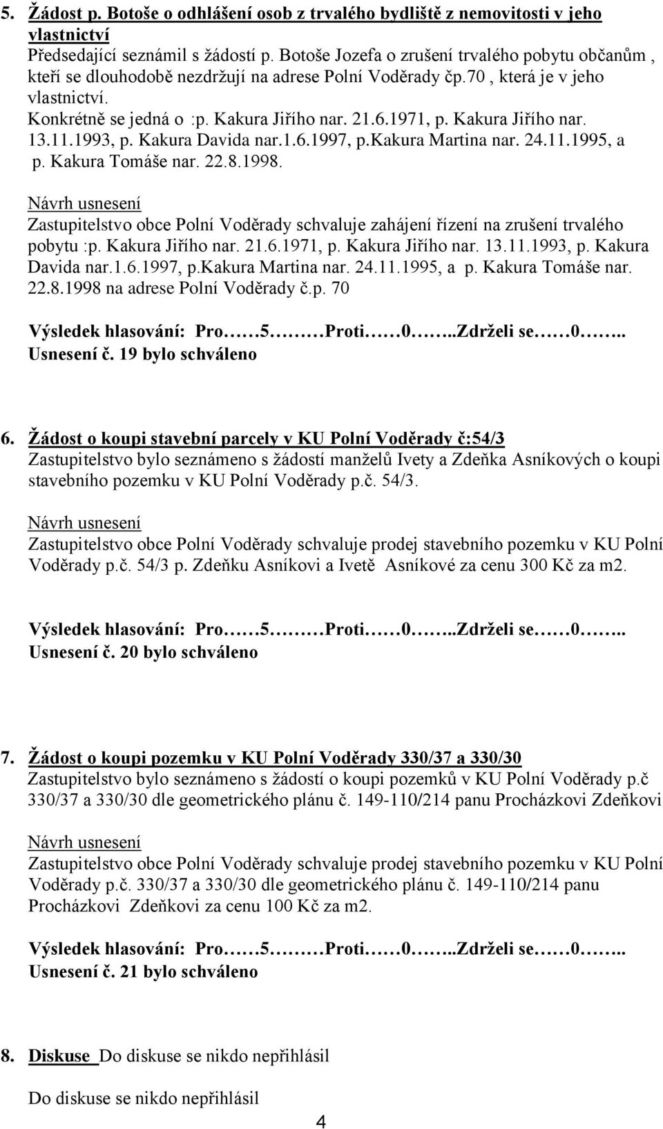 Kakura Jiřího nar. 13.11.1993, p. Kakura Davida nar.1.6.1997, p.kakura Martina nar. 24.11.1995, a p. Kakura Tomáše nar. 22.8.1998.