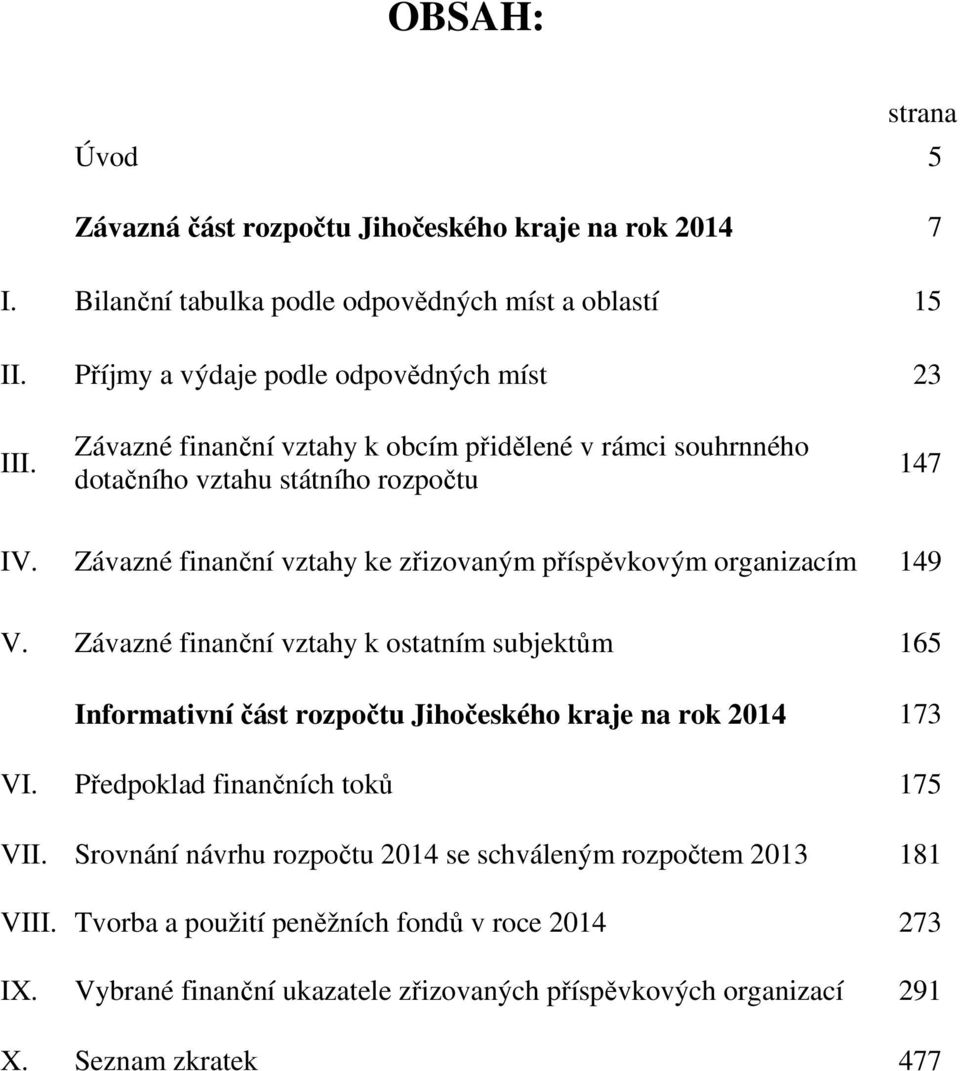 Závazné finanční vztahy ke zřizovaným příspěvkovým organizacím 149 V.