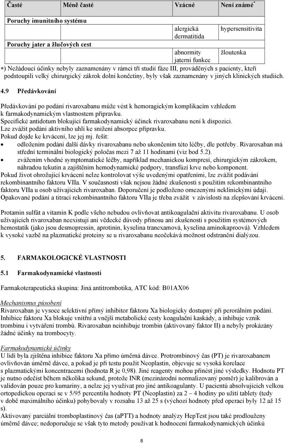 9 Předávkování Předávkování po podání rivaroxabanu může vést k hemoragickým komplikacím vzhledem k farmakodynamickým vlastnostem přípravku.