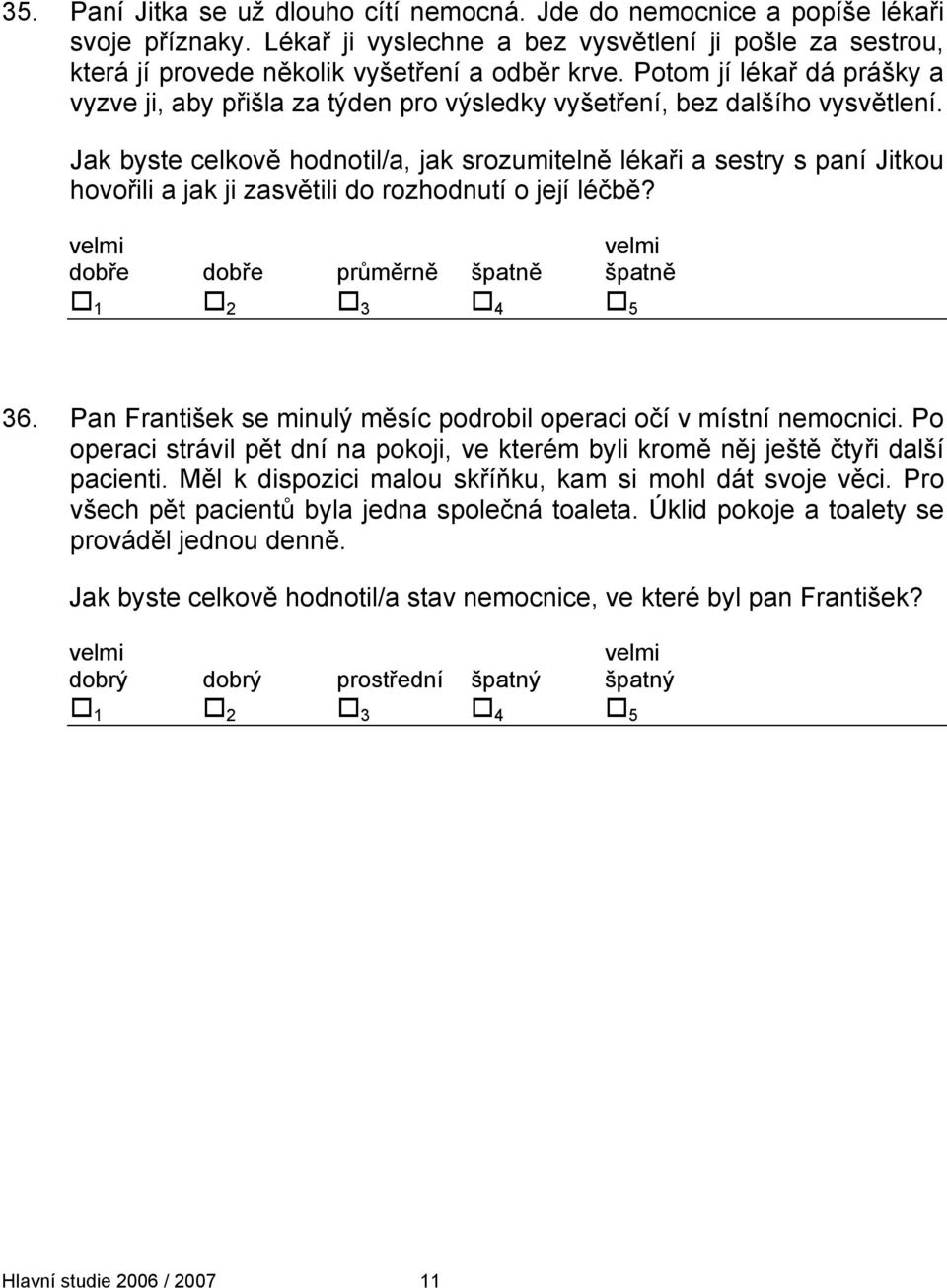 Jak byste celkově hodnotil/a, jak srozumitelně lékaři a sestry s paní Jitkou hovořili a jak ji zasvětili do rozhodnutí o její léčbě? dobře dobře průměrně špatně špatně 36.