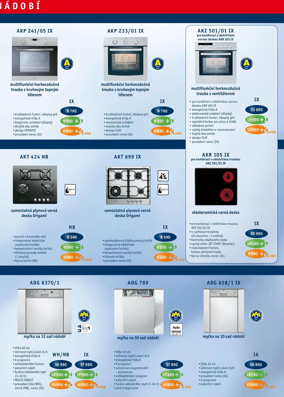 390 8 890 trouba s ventilátorem pro kombinaci s elektrickou varnou deskou AKR 105 energetická třída A elektronické ovládání (displej) 6 základních funkcí, sklopný gril speciální funkce pro pizzu a